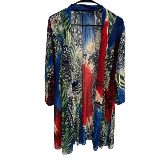 Creation Multicolor Open Front Lightweight Cardigan With 3/4 Sleeves Sz 3X - Picture 1 of 10